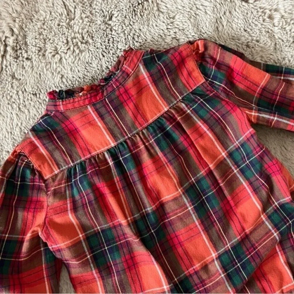 Ralph Lauren Girl’s Red Black Plaid Holiday Cotton Flannel Ruffle Dress SZ 5